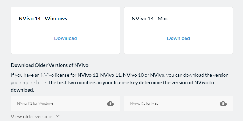 Bild som visar vilken knapp du ska klicka på när du ska ladda ner Nvivo